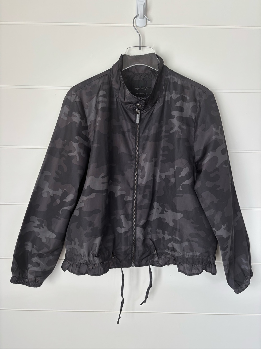 Sanctuary Gray Camo Short Anorak Drawcord Windbreaker Jacket Women's Size Medium